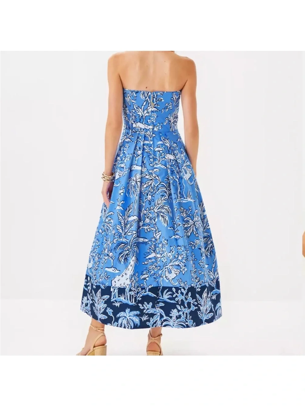 Lilly Pulitzer Strapless Blue Botanical Border Midi Dress - Picture 2 of 3